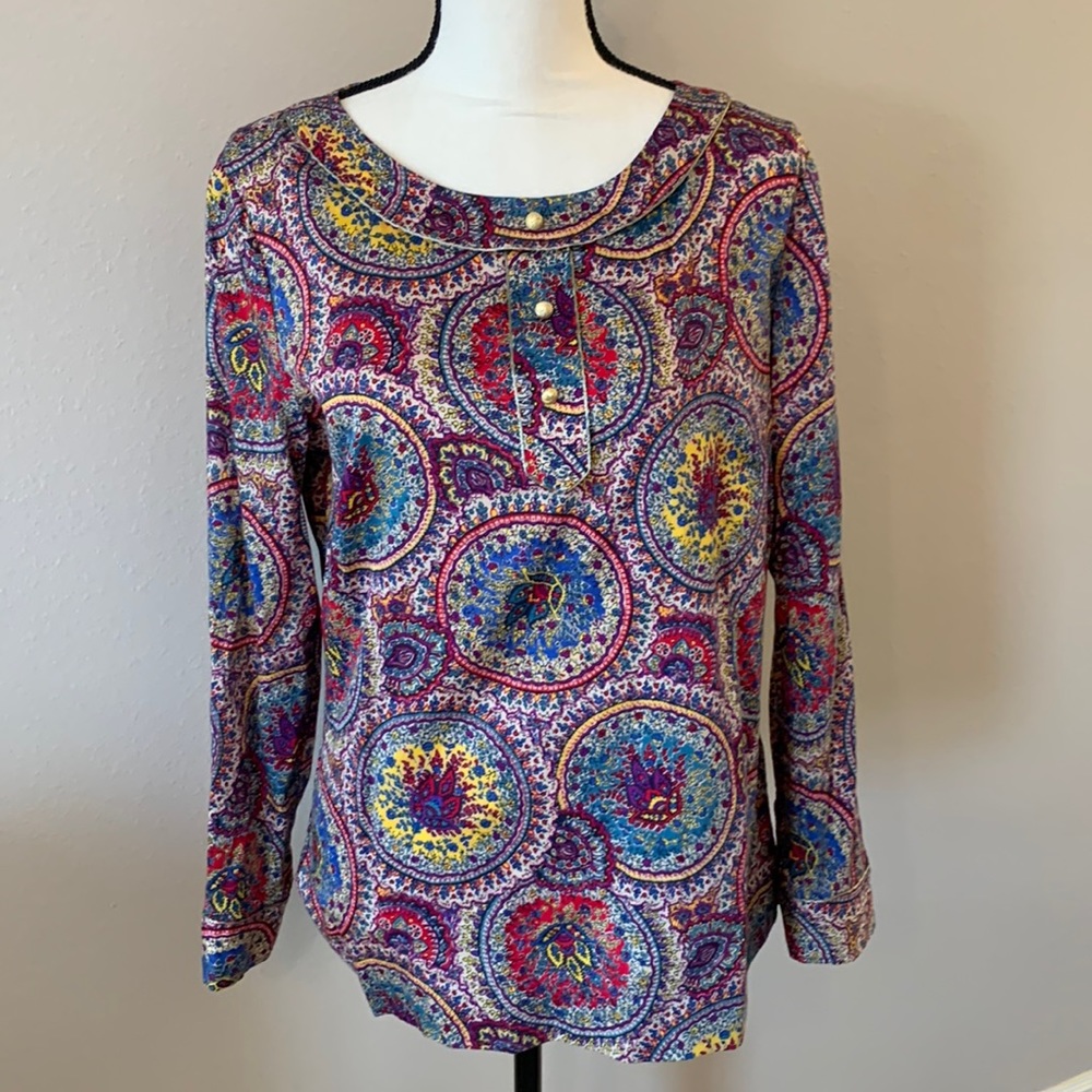Talbots Paisley Long Sleeve Button Front Blouse.